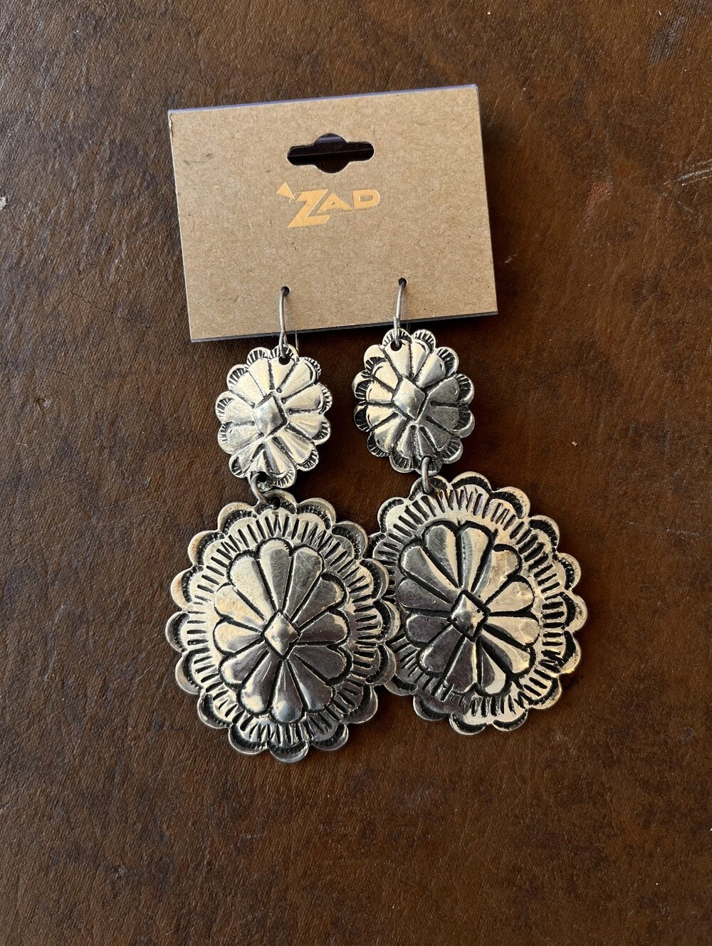 ZAD Silver Floral Concho Drop Earrings